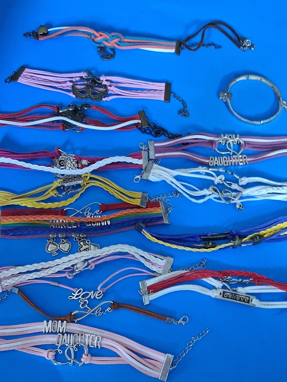 Multi-Charm Friendship Bracelets Set - Pink, White, Yellow, Red, Blue